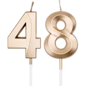 Champagne Gold 48th & 84th Birthday Candles for Cakes, Number 48 84 Candle Cake Cupcake Topper for Birthday Anniversary Party Decoration