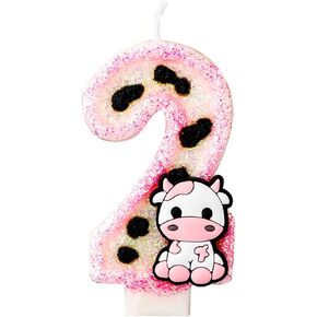 Cow Birthday Cake Candle, Pink Cow Sparkling Birthday Candle Cute Cow Print Number Candle Cake Topper Candle Birthday Cake Decorations Cow Print Birthday Decorations (0)