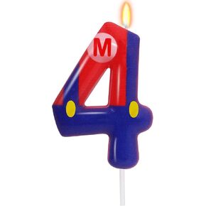 Blue Red 6th Birthday Candle for Boys Girls - Birthday Party Cake Decorations, Number 6 Cake Topper, Cartoon Game Themed Party Decor Kids Party Supplies