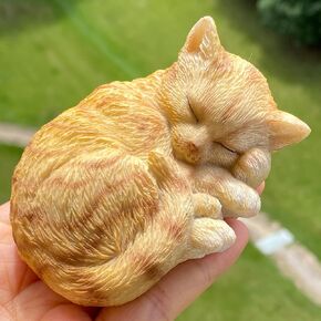 Mini Resin Cat Statue, Simulated Feline Figurine, Sleeping Kitten Sculpture for Home Decor (Black)