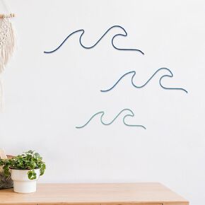 Tandefio 3 Pcs Metal Ocean Wave Wall Decor Blue Wave beach Wall Art Nautical Nursery Decor Coastal Sea Surf Board Wall Hanging Decor Summer Seaside Decoration for Kids Bedroom Bathroom Living Room