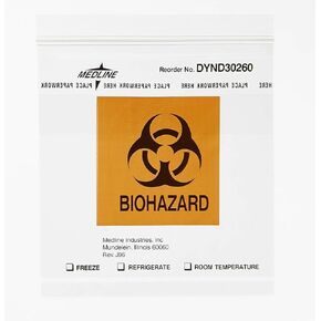 Medline Biohazard Specimen Bags, Plastic Zip-Style Clear, Not Made From Natural Rubber Latex, 6" x 6", Pack of 1000