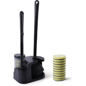 Eyliden Toilet Bowl Wand Kit and Plunger Combo, with 10pcs Refills, Disposable Toilet Brush and Plunger with Holder Set, Quick Change Cleaning Sponges Head, Compact Toilet Bowl Brush Set (Black)