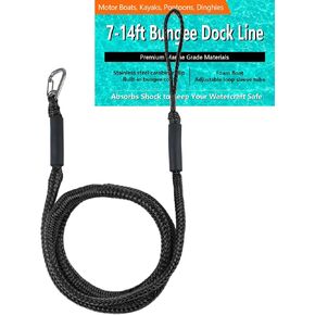 14-25FT Bungee Dock Line, 316 Stainless Steel Clips Boat Ropes Mooring Rope, Built in Snubber Bungee Line for Boats PWC, Kayak, Jet Ski, Pontoon, Canoe, Power Boat (Blue)