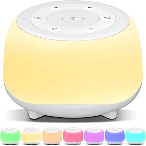 White Noise Sound Machine with 7 Colors Night Light 34 Soothing Sounds, Portable Sound Machine for Baby Adults Kids Sleep with 30 Volume Levels 4 Timers Adjustable Brightness (White)
