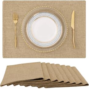 homing Neutral Beige Cloth Placemats Set of 6 – Cotton Linen Blend Washable Farmhouse Dining Table Mats for Indoors & Outdoors, Easy to Clean, 13 x 19 Inch