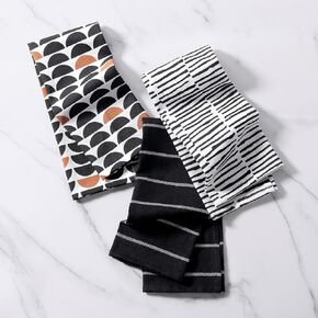 No. 918 Marrin 3-Piece Modern Kitchen Towel Set, Black and White