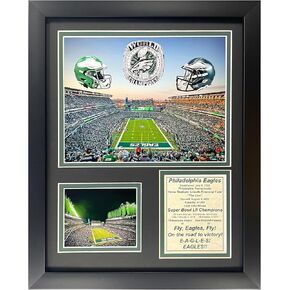 Eagles Championship Ring and Helmets | Collectible Philadelphia Football Collage | Legends Never Die | Framed Double Matted Photo Collage | 12"x15" | (Eagles Ring/Helmets)