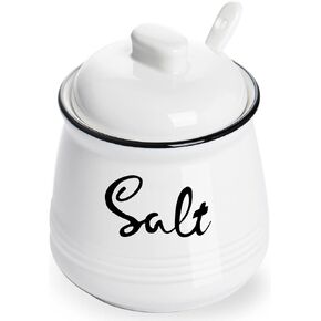 HAOTOP Farmhouse Porcelain Salt Bowl with Lid and Spoon 12oz,Easy to Clean (Turquoise)