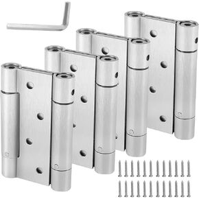 2 Pairs 4 Inch Double Action Spring Door Hinges, Heavy Duty Ball Bearing Self Closing Stainless Steel Double Action Spring Hinges with Screws and Adjusting Pin for Cafes, Bars, Saloons