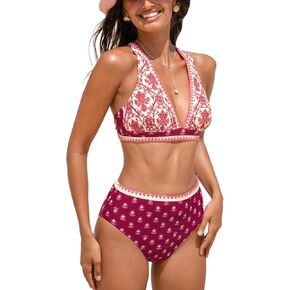 CUPSHE Women's Bikini Sets Two Piece Swimsuit High Waisted Crisscross Back Tie Deep V Neck