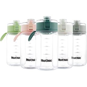 MOCHIC CUP 15oz Kids Water Drinking Bottle transparent Water Jug Leak-Proof Locking Flip Lid and Soft Touch Carry Loop hydro jug with Removable Strainer for Girls & Boys(Gray)