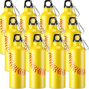 Tioncy 12 Pcs 17 oz Softball Baseball Water Bottles Aluminum Softball Baseball Gifts Baseball Accessories Reusable Leak Proof Baseball Sports Bottle with Buckle and Twist Cap for Team Travel Men Gym