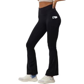 ONGASOFT Flare Leggings for Women Crossover Yoga Pants with Pockets Tummy Control High Waisted Wide Leg Leggings