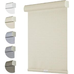 Persilux Free-Stop Window Blinds Cordless 100% Blackout Roller Shades for Windows Shades with Linen Look Textured Fabric (Beige, 23"W x 72"H) Thermal Insulated Roller Blinds for Windows Home, Bedroom