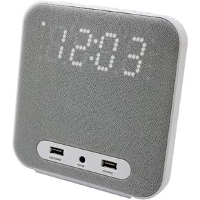 HANNLOMAX HX-145CR Alarm Clock Radio, PLL FM Radio, Digital Clock with Dual Alarm, 2 USB Ports for Charging, Aux-in (Grey)