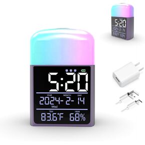Digital Alarm Clock with Night Light for Kids Bedroom,Wake Up Light Clock,Loud Alarm, Large Display,9 Colors Table Lamp for Reading,Eye Protection Desk Lamp,Adapter Included