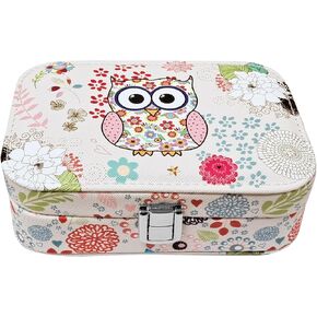 Owl Jewelry Box, Leather Jewelry Organizer Box for Women, Owl Trinket Jewelry Box with Mirror & Ring Tray for Necklaces Earrings and other Jewelry (1 Pack)