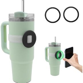 Watter Bottle with Magsafe Phone Holder, Magnetic Holder Adjustable Strap Compatible with Stanley Tumbler Cup Owala 32oz for iPhone Android Devices 2x Metal Iron Ring (Black)