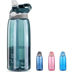 DEARART 32oz Black Water Bottle With Narrow Straw, BPA FREE 100% Leakproof Hidden Nozzle, Clear Water Bottles Has Handle Wide Mouth Easy Clear, Suit Sports Gym Walk Travel Office etc.