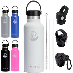 Stainless Steel Insulated Water Bottle with 3 Lids,2 Straws,1 Straw Brush,Hot & Cold, Double-Wall Vacuum Insulation, Leak Proof, BPA-Free Flask for Sports, Travel, Gym (Black, 18 Oz) in Saudi Arabia