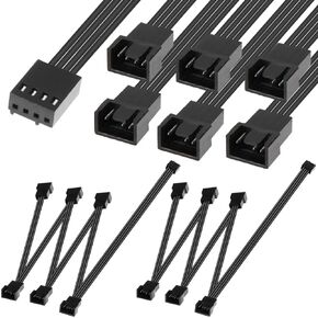 4 Pin PWM Fan 1 to 6 Splitter Cable, PWM to 3Pin/4Pin Fan Connector, PC Fan Splitter 1 to 6 Convertor, PC Fan Extension Cable (2 Pack, 109cm/43in)