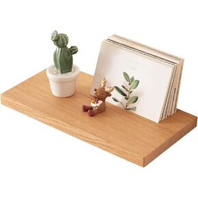 Oak Floating Shelves for Wall Natural Wood Wall Shelves, Wall Mounted Solid Wood Shelf Display Storage Rack for Living Room, Bedroom, Kitchen, Bathroom Decor (12 inches)