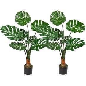 2Pack Large Fake Plant 36" Faux Monstera Plant UV Resistant Fake Monstera Floor Plant Realistic Artificial Plants Indoor Outdoor for Home Office Farmhouse Garden Decor, 3ft Tall Artificial Tree in Kuwait