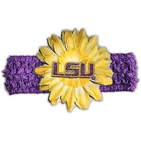 عصابة رأس من Divine Creations NCAA LSU Tigers Girls من الكروشيه على شكل زهرة، مقاس واحد، أرجواني/أصفر ذهبي in Kuwait