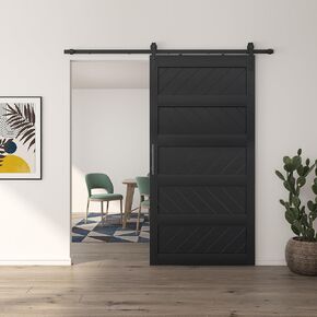 JUBEST 32" x 84" Barn Door, Slding Barn Doors Kit Wave Shape Door Panel with Hardware Kit Include, Easy Installation, Solid Wood, MDF & PVC Covered, White