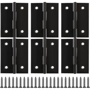 6 Pack Cabinet Door Hinges Stainless Steel Folding Bifold Butt Cabinet Hinges Black Door Hinges with Screws for Furnitures, Wooden Boxes, Windows, Cupboard, Dressers 1.5 Inch