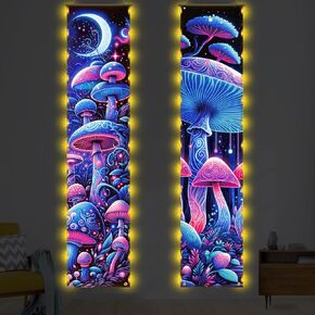 2 قطعة من نسيج الفطر لافتة معلقة على الحائط مع ضوء LED فطر هيبي ديكور للتعليق على الحائط ديكور على شكل فطر بوهيمي وقمر نسيج تجريدي عمودي على الحائط لافتة معلقة لديكور غرفة المعيشة وغرفة النوم in Kuwait