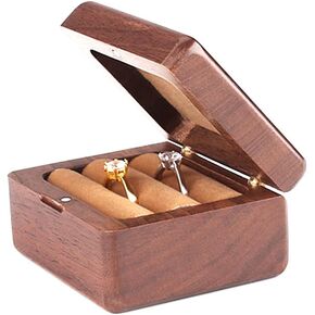 Solid Wood Single Ring Box - Lighter Style Slim Walnut Storage - Wooden Box for Engagement Rings, Promise Rings & Wedding Bands - Magnetic Proposal Ring Box - Rustic Jewelry Box for Mr and Mrs