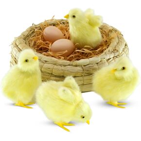 Baby Chick 7 Set, Simulated Chicken Sound Figurine Lifelike Stuffed Farm Animal, Realistic Chicken Plush Easter Chicks Photography Props Home Decor Chirping Furry Little Chicken Birthday Gift