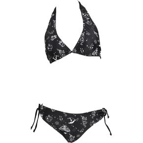 Meowcos Women's Bikini Sets Two Piece Swimsuit Cat Witch Print Gothic Swimwear Bathing Suit Bikini Set