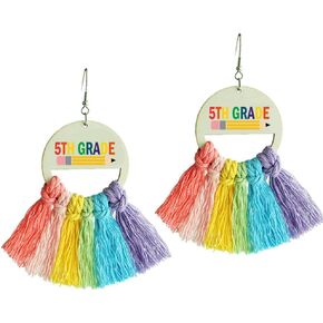 Funny Teacher Student Dangle Earrings First Day of School Earrings with Colorful Tassel Back to School Earrings for Women Teacher Appreciation Jewelry