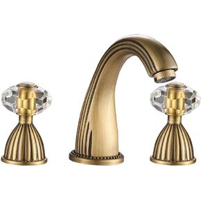 Bathroom Sink Faucet 3 Hole Deck Mounted Widespread Brass Bathroom Faucet Crystal Handle Mixer Tap,Chrome