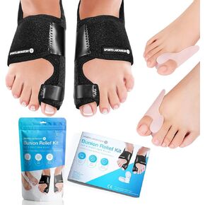 Sports Laboratory Bunion Corrector for Women and Men | Toe Correctors | Toe Separators | Toe Straighteners | Set: 2x Bunion Splints, 2x Big Toe Straighteners, 1x Bunion Relief Guide (Black)