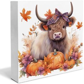 Fall Decor Fall home Wooden Box Sign Autumn Harvest Thanksgiving Decorations Rustic Home Desk Shelf Tabletop Decor 5 x 5 Inches