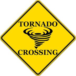Rogue River Tactical Funny Metal Warning Tornado Crossing XING Tin Sign Wall Décor Man Cave Bar