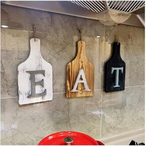 ETA Sign Wall-Decor, Rustic Cutout EAT Letter Sign Wood Decorative Hanging Board for Kitchen/Home,EAT Sign Decorative Hanging Wooden Letters, Country Wall Art (3 Pieces)