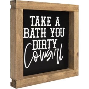 flangairy Western Bathroom Decor Southwestern Wall Art, Wooden Take A Bath You Dirty Cowboy Signs, Home Shelf Table Rustic Decoration