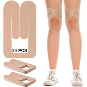 24 Pcs Kinesiology Tape for Knee Pre Cut Knee Tape Breathable Adhesive Sport Tape Waterproof Kinesiology Taping Ankle Gym Fitness Running Tennis Swimming Football(Beige)