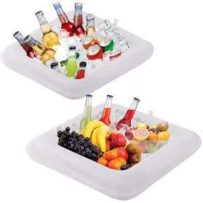 Inflatable Serving Bar, Salad Bar Buffet Food Drinks Inflatable Cooler Table Pool Ice Tray Easy to Blow Up for Party,Graduation,Picnic & Camping 24Inch x 24Inch (White, 2 PCS)