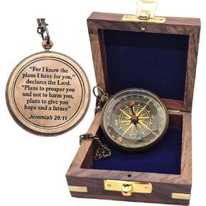 Jeremiah 29:11 Solid Brass Engraved Compass | Perfect Baptism Gift for Boys & Girls | Inspirational Christian Gift for Men & Women(for I Know The Plans I Have for You)
