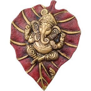 Charmy Crafts Metal Ganesha On Leaf, Wall Hanging Article for Wall Decor, Room Decor, Best for Housewarming, Wedding Gifts