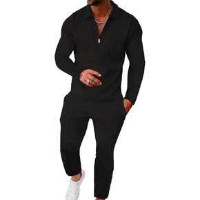 Mens 2 Piece Set Casual Outfits Polo Long Sleeve Shirt & Pants Track Suit Party Clothing Athletic Sweatsuit