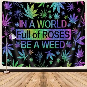 Trippy Weed Cool Alien Tapestry for Mens, Funny Alien Psychedelic Mushroom Tapestry Cannabis Marijuana Leaf Aesthetic Stoner Tapestries, Hippie Boho Small Tapestry Wall Hanging for Bedroom,60X40IN
