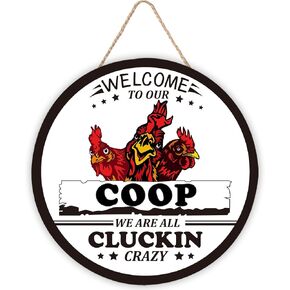 Welcome to Our Coop Sign for Farmhouse Hanging Decorations, Wood Funny Chicken Rooster Coop Sign