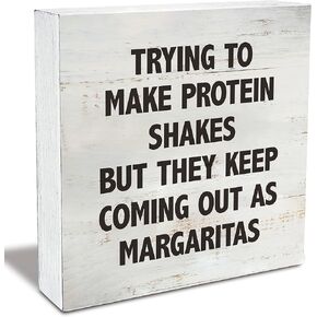 Trying to Make Proteins Shakes Kitchen Quote Wood Box Sign Rusitc Wooden Box Sign Farmhouse Home Kitchen Desk Shelf Decor (5 X 5 Inch)